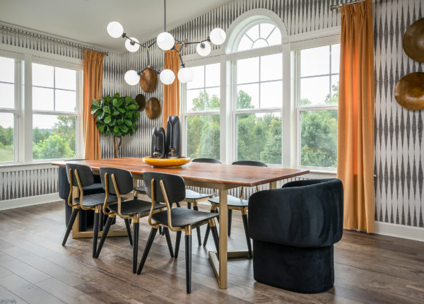 Contemporary chandelier in dining room